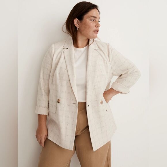 NWT Madewell The Plus Caldwell Double-Breasted Blazer in Ghent Plaid - Picture 2 of 10